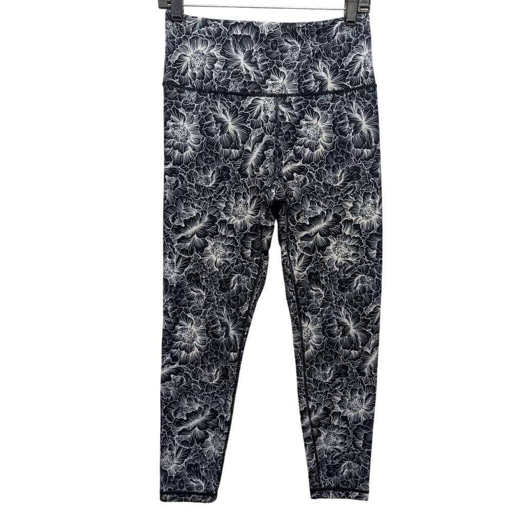 Balance Collection Floral Leggings Womens L Black White High‎ Waist Yoga
